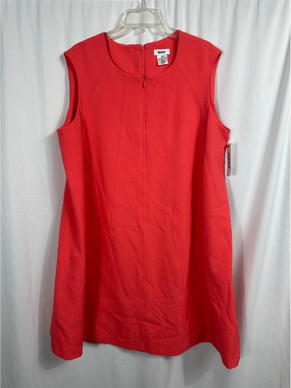 DKNY Red Coral Sleeveless Shift Dress Size 14W with Back Zipper